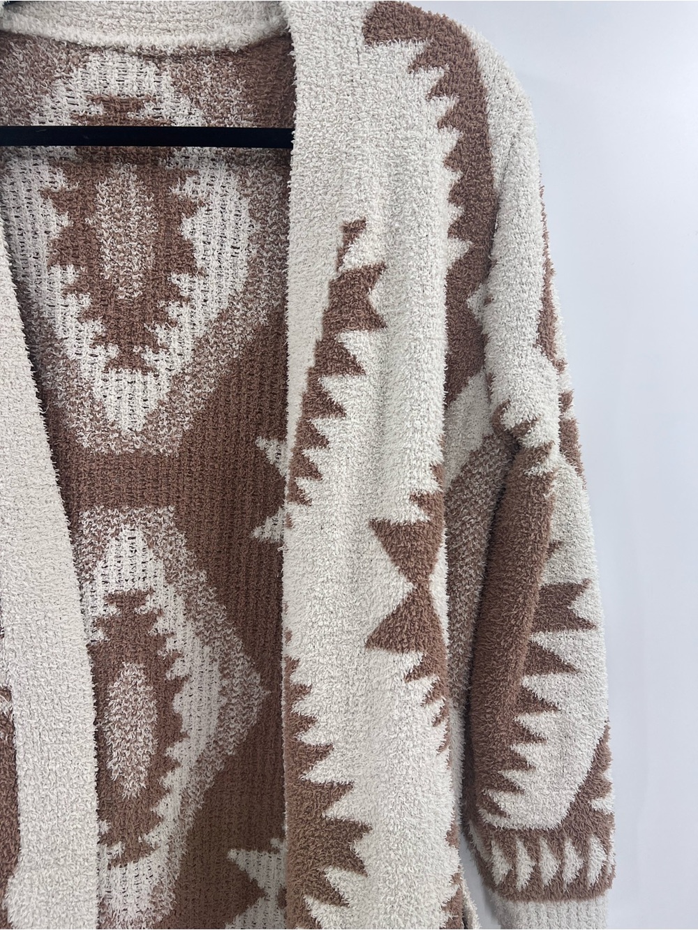 Boho Aztec Pattern Long Cardigan Cream Brown Open Front L - Picture 3 of 7